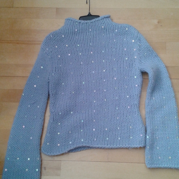100% Wool Sweater Blue with sequins Small Holt Renfrew Sz XS - Picture 1 of 3